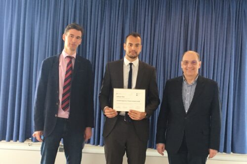 Adham Rizk, Finalist of ViCEM Best Diploma Thesis Award 2018 with ViCEM representativesn