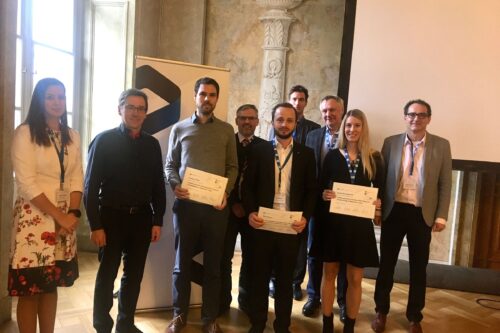 Winner and finalists of ViCEM Best PhD Thesis Award 2019 with ViCEM respresentatives, supervisors, and representative of sponsor Cubicure